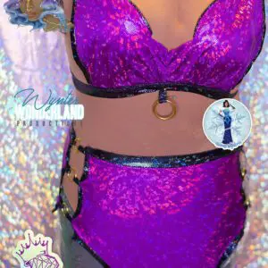 Sparkly purple lingerie with black trim