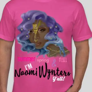 Pink shirt with colorful illustration