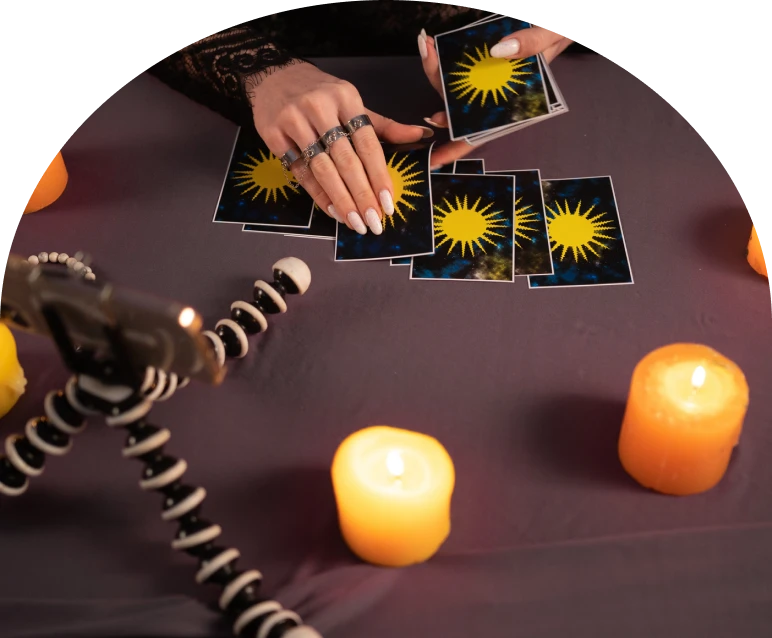 Fortune teller arranging tarot cards